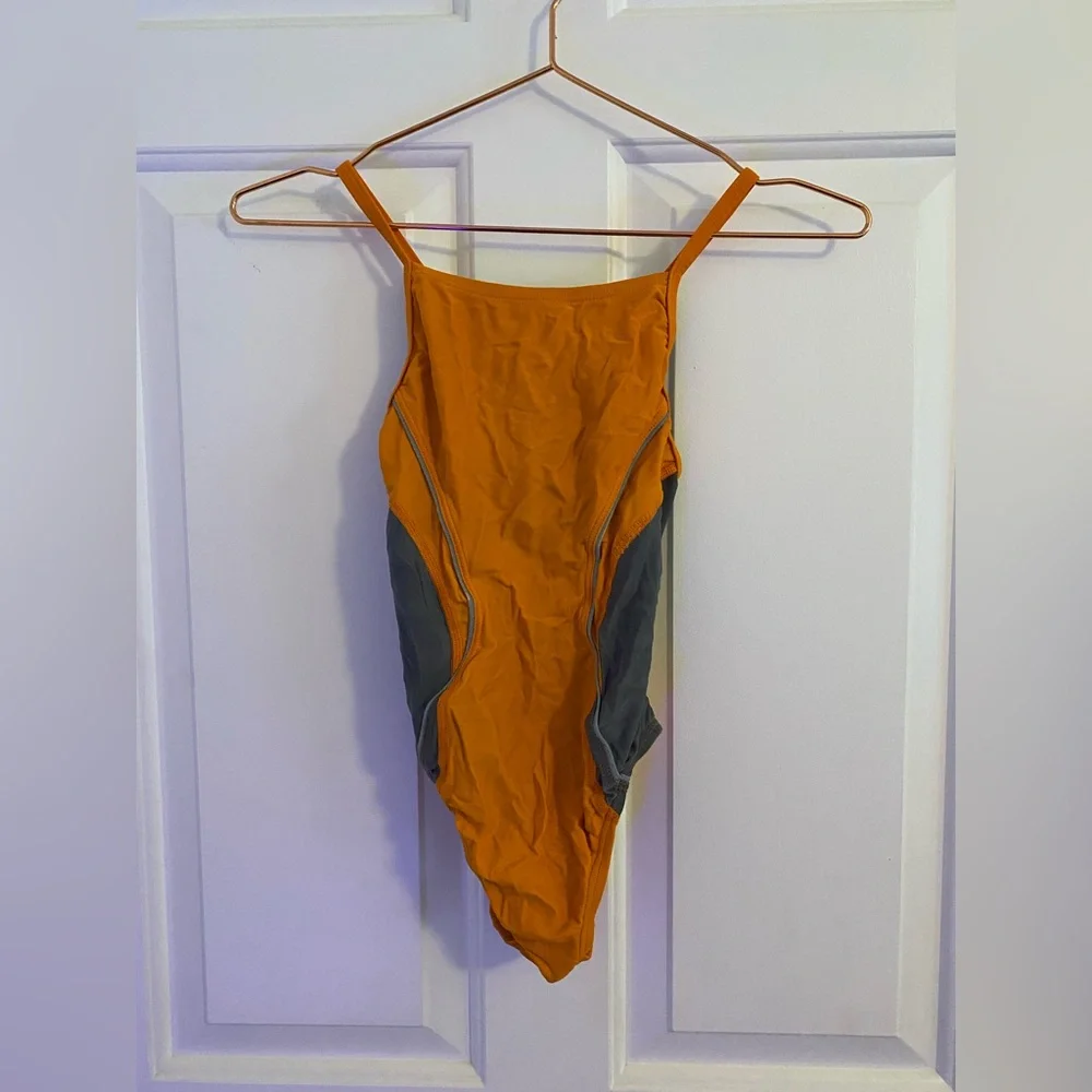 Speedo Power Flex Eco Girls Orange and Gray Swimsuit